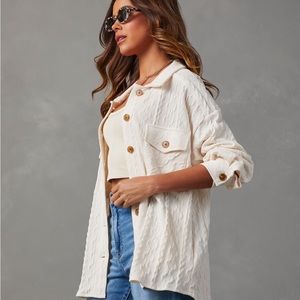 NWT Boutique New In Oversized Relaxed Cable Knit Shacket With Pockets Large